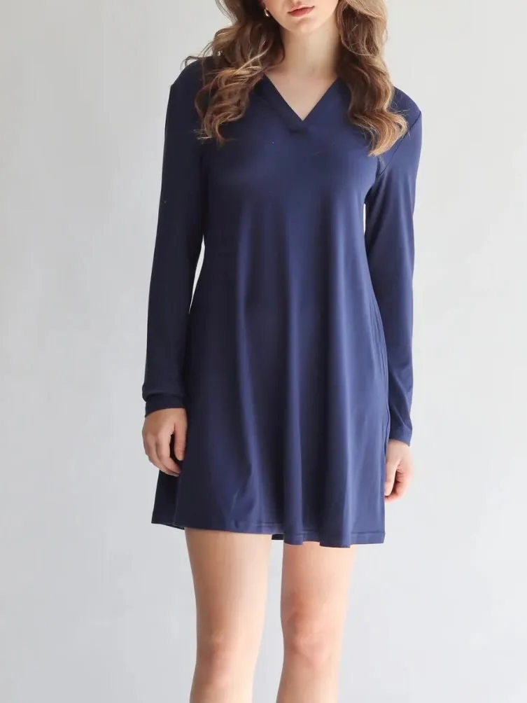 Long Sleeve Trapeze Dress - Blue