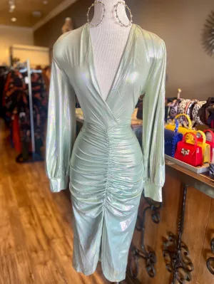 Long Sleeve V Cut Rouge Dress