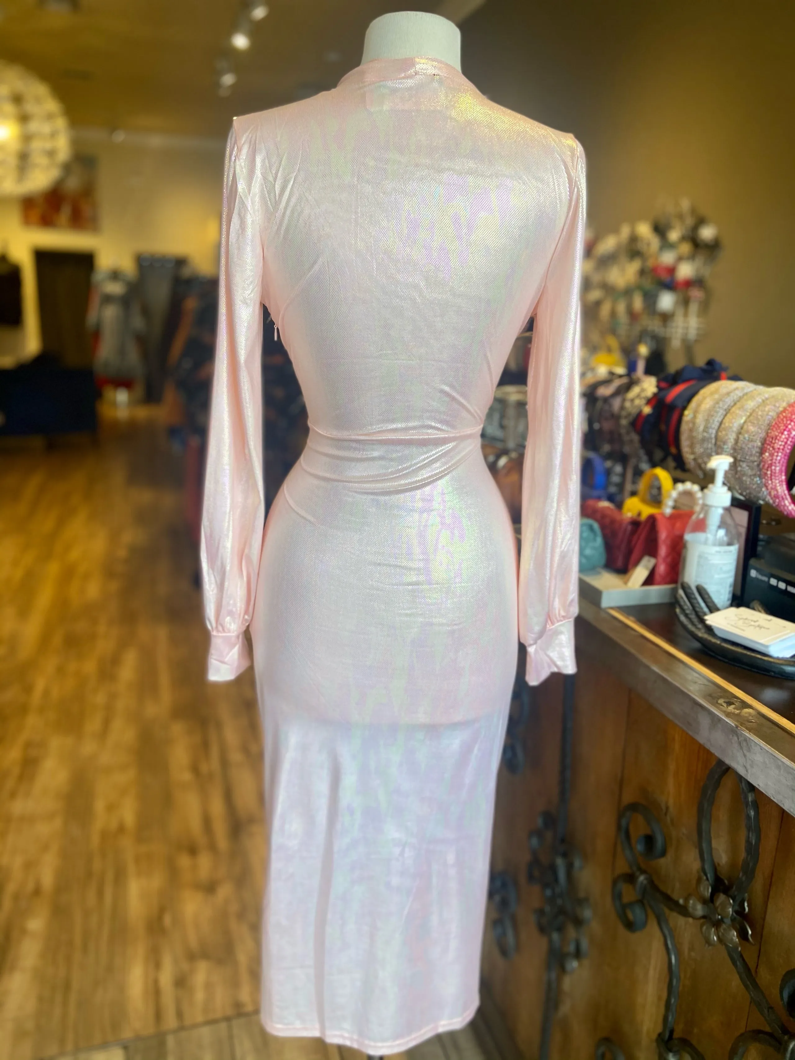 Long Sleeve V Cut Rouge Dress