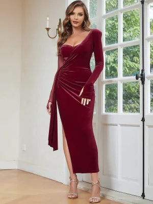 Long Sleeve Wrinkled Midi Bodycon Dress HB10016