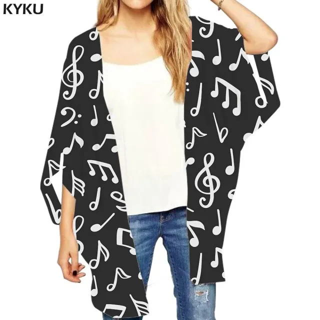Loose Women Music Notes Open Stitch Blouse Top