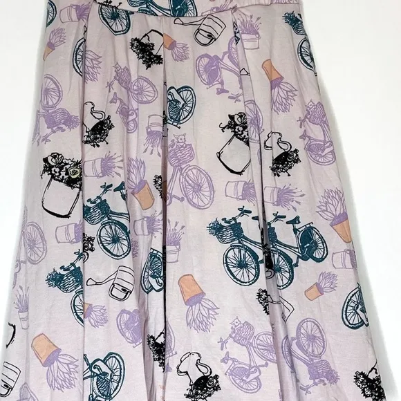 Lularoe Madison Pastel Bicycle Print Pleated Skirt Womens Small (6-8)