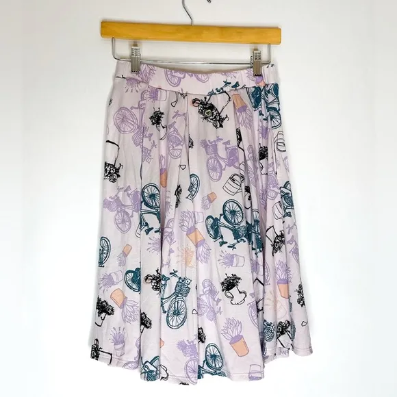 Lularoe Madison Pastel Bicycle Print Pleated Skirt Womens Small (6-8)