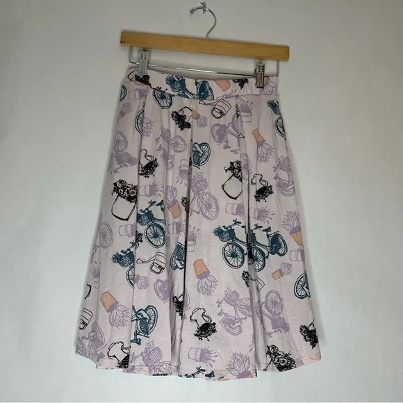 Lularoe Madison Pastel Bicycle Print Pleated Skirt Womens Small (6-8)
