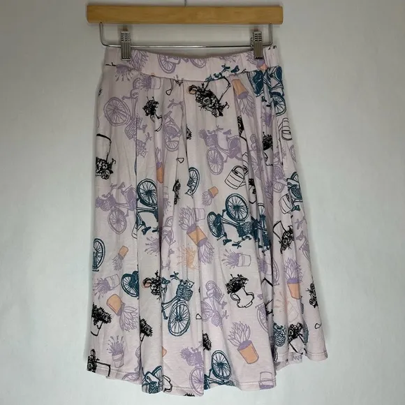 Lularoe Madison Pastel Bicycle Print Pleated Skirt Womens Small (6-8)