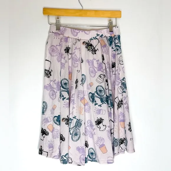 Lularoe Madison Pastel Bicycle Print Pleated Skirt Womens Small (6-8)