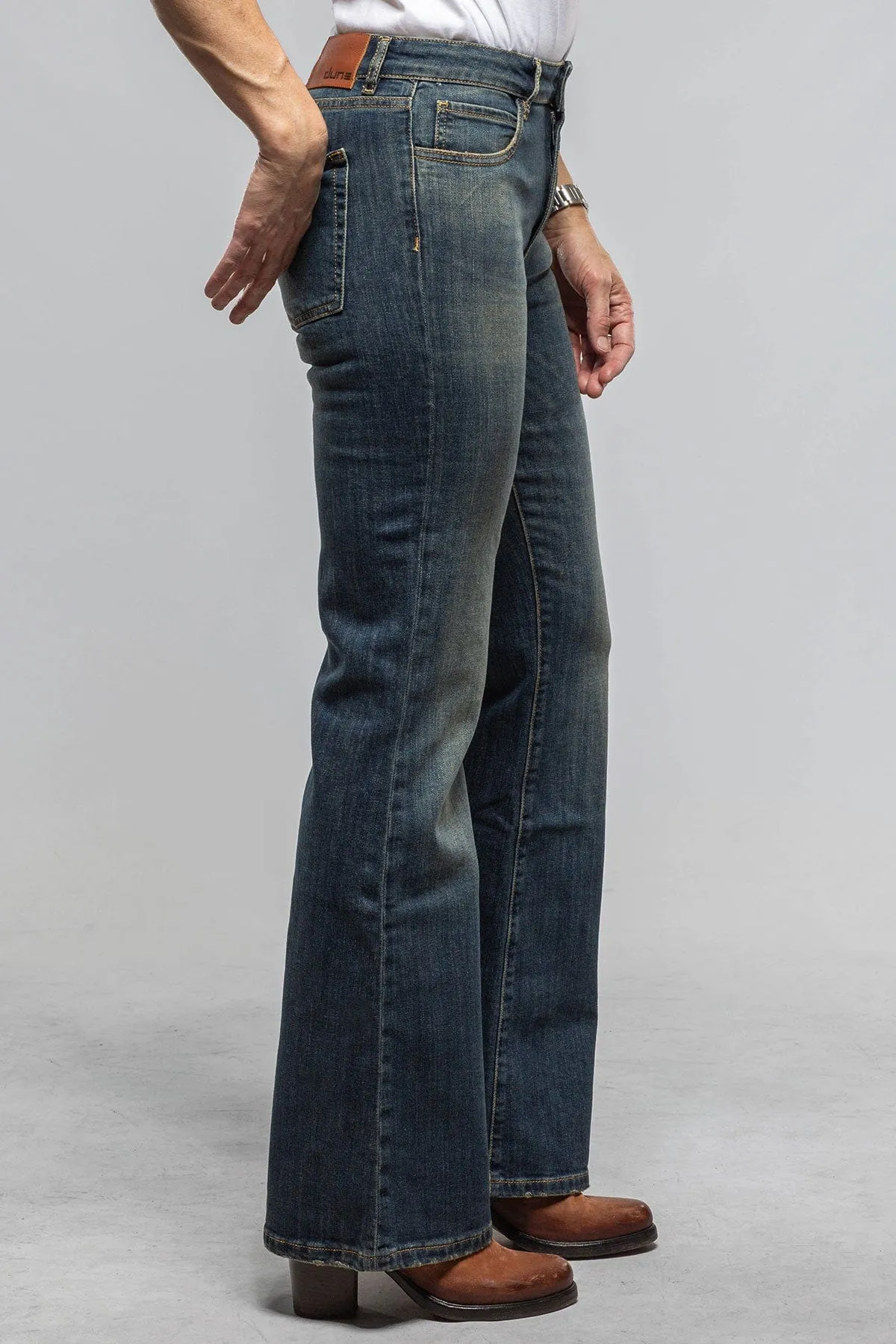 Luna Vintage Denim Relaxed Flared In Mid Dark Blue
