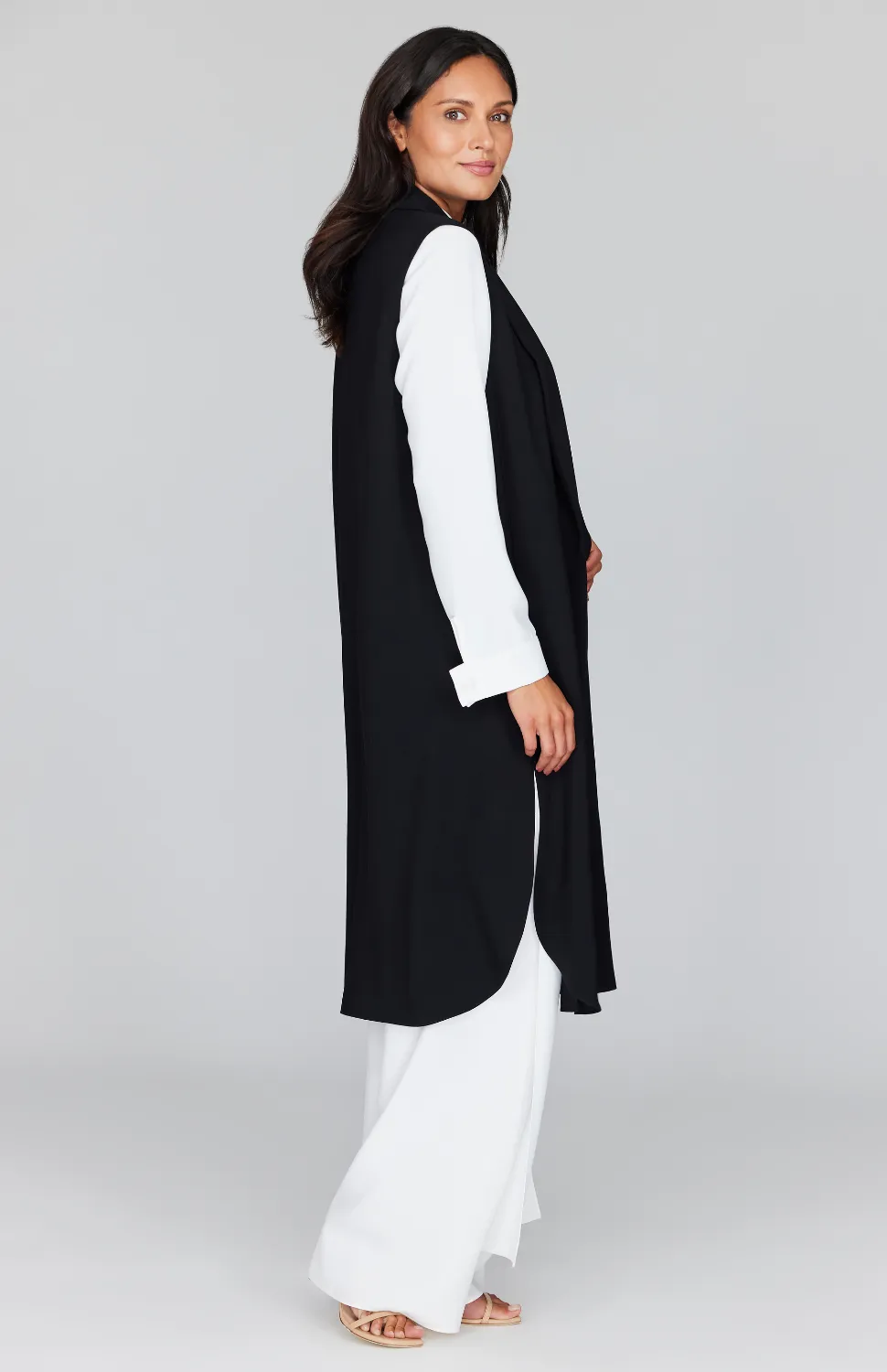 Lustrous Crepe Long Vest