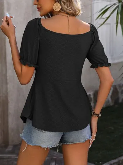 Maya Ruched V-Neck Flounce Sleeve Blouse