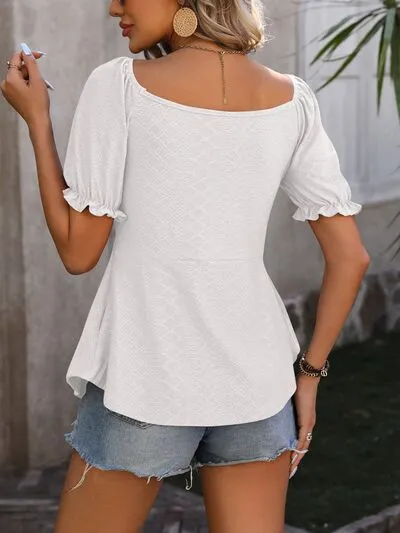 Maya Ruched V-Neck Flounce Sleeve Blouse