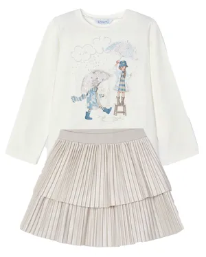 Mayoral 4067 Sky Blue Tee-Shirt and 4904 Pleated Skirt In Stock Now