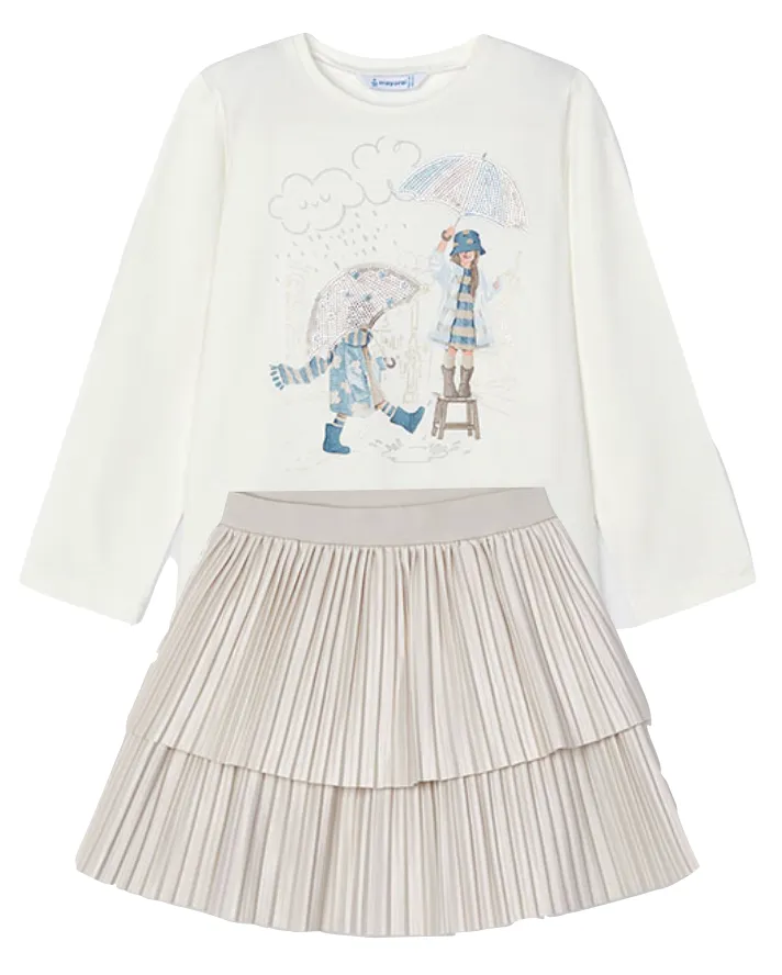 Mayoral 4067 Sky Blue Tee-Shirt and 4904 Pleated Skirt In Stock Now
