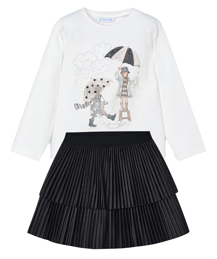 Mayoral 4067 Tee-Shirt and 4904 Black Pleated Skirt In Stock Now
