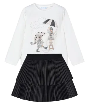 Mayoral 4067 Tee-Shirt and 4904 Black Pleated Skirt In Stock Now