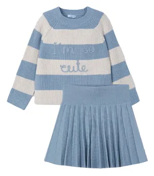 Mayoral 4357 I'm So Cute Jumper and 4903 Sky Blue Pleated Skirt In Stock Now