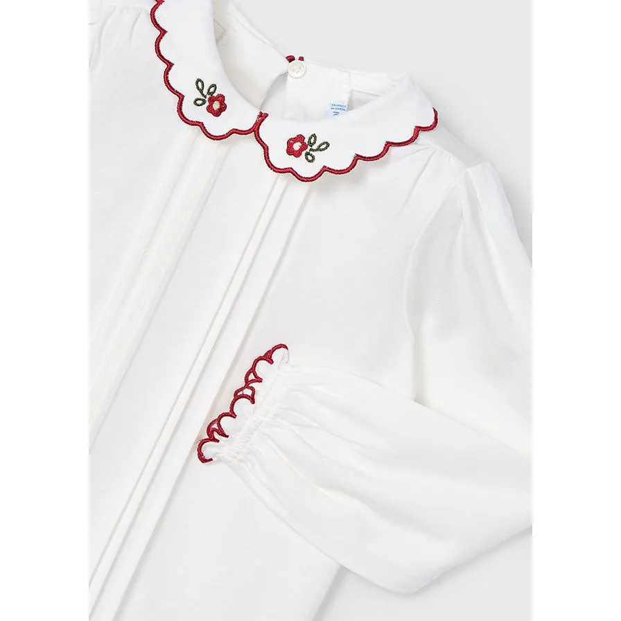 Mayoral Off White Embroidered Collar Blouse
