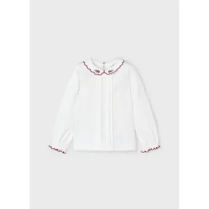 Mayoral Off White Embroidered Collar Blouse