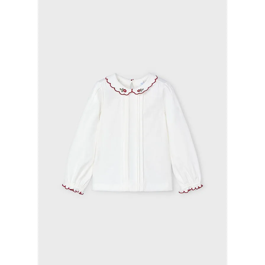 Mayoral Off White Embroidered Collar Blouse