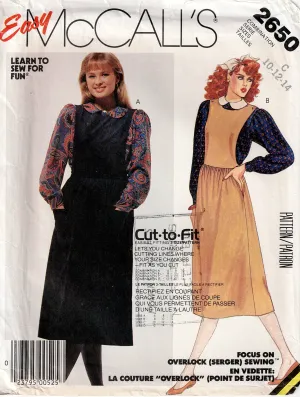McCall's 2650 Womens Pinafore Jumper Dress & Blouse 1980s Vintage Sewing Pattern Size 10 - 14 UNCUT Factory Folded