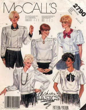 McCall's 2790 Womens Evening Blouses with Puff / Flutter Sleeve Collar Pleat Variations 1980s Vintage Sewing Pattern Size 10 - 14 UNCUT Factory Folded