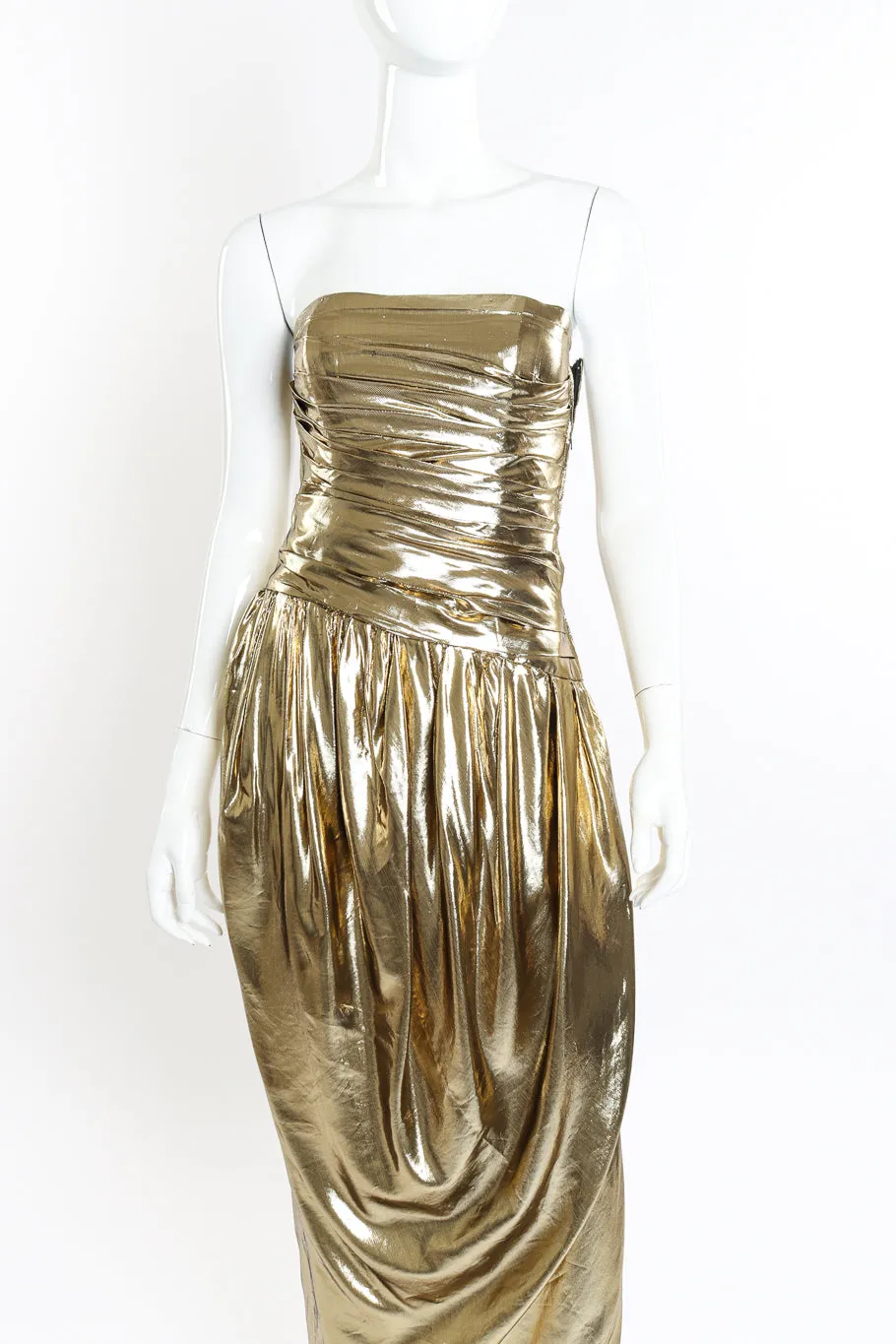 Metallic Strapless Ruched Gown