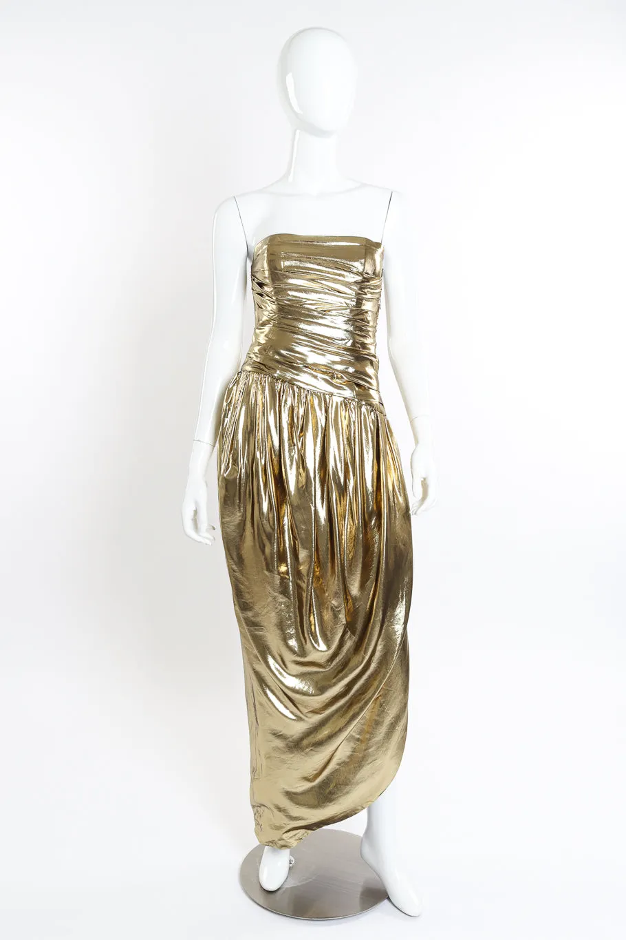 Metallic Strapless Ruched Gown