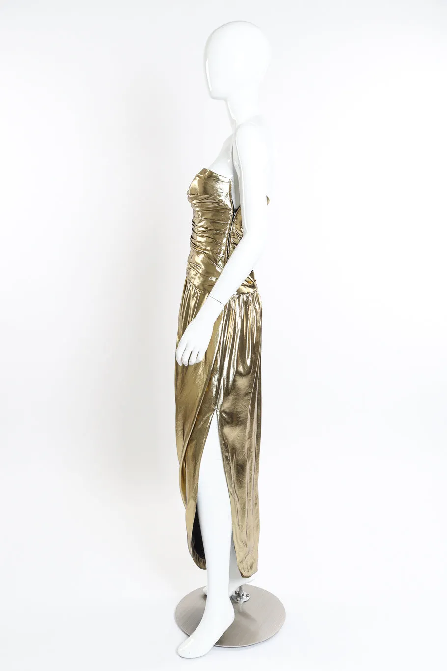 Metallic Strapless Ruched Gown