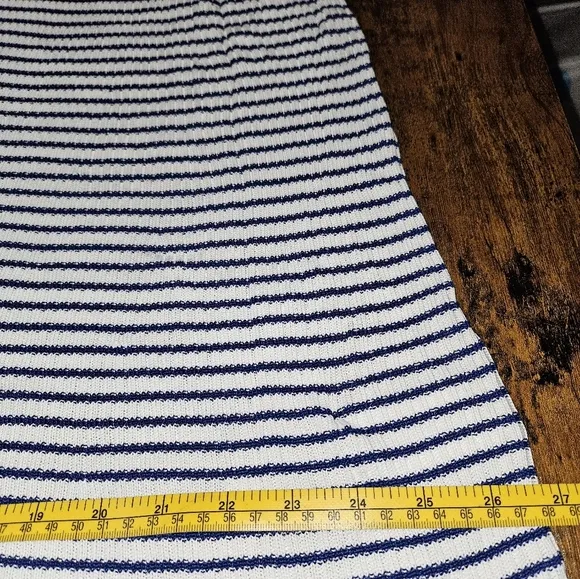 Michael Kors Royal Cobalt Blue White Striped Halter Neck Knit Dress