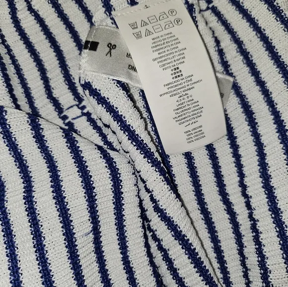 Michael Kors Royal Cobalt Blue White Striped Halter Neck Knit Dress