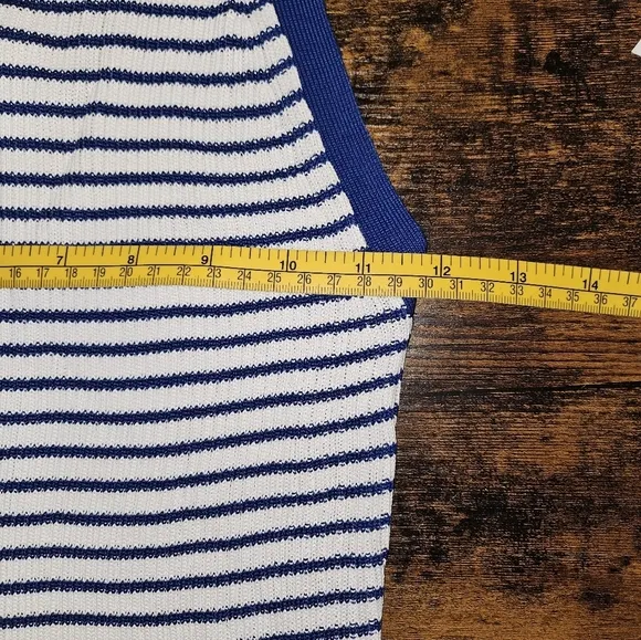 Michael Kors Royal Cobalt Blue White Striped Halter Neck Knit Dress