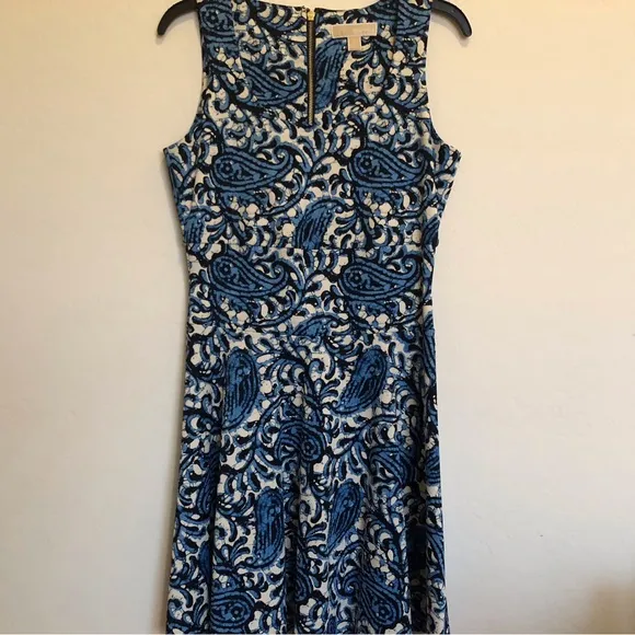 Michael Kors Sexy Paisley Pattern Dress Blue/white/black Size 4
