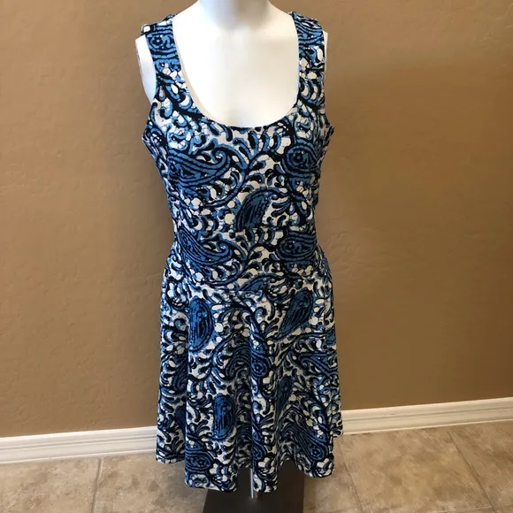 Michael Kors Sexy Paisley Pattern Dress Blue/white/black Size 4