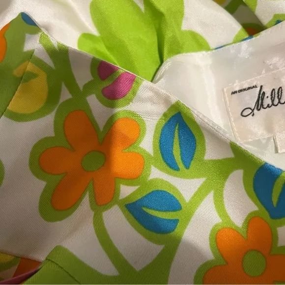 MILLY Retro Floral Print Resort Silk Pleated Skirt Size 4