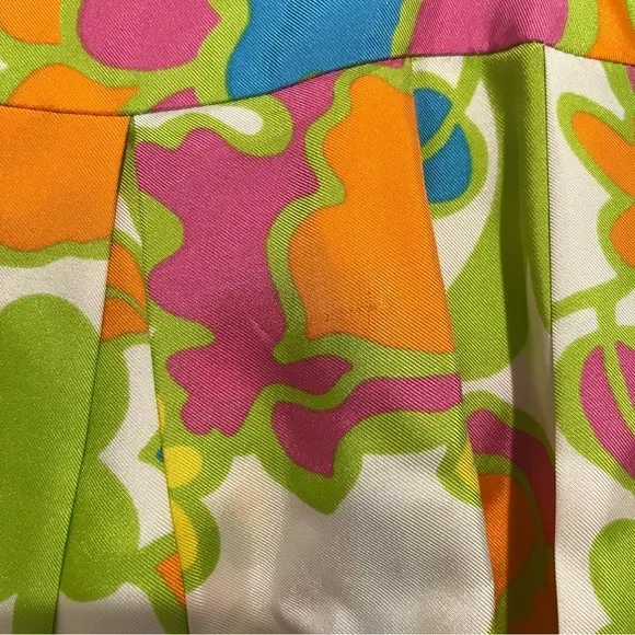 MILLY Retro Floral Print Resort Silk Pleated Skirt Size 4