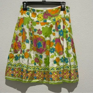 MILLY Retro Floral Print Resort Silk Pleated Skirt Size 4