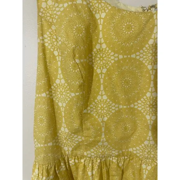 ModCloth Butter Yellow Polka Dot Circle Fit n Flare Pinup Dress XL Cotton Pocket