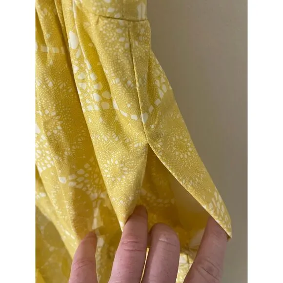 ModCloth Butter Yellow Polka Dot Circle Fit n Flare Pinup Dress XL Cotton Pocket