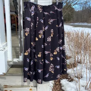 ModCloth Smashed Lemon Bird Print Pleated Satin Skirt Women's Size XL