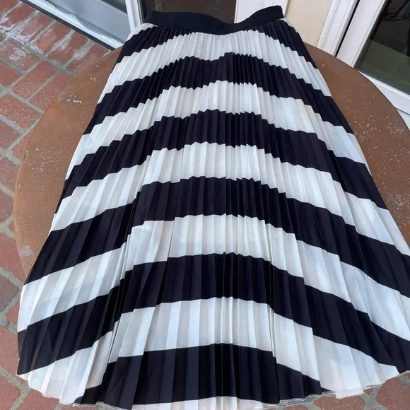moireey striped pleated skirt
