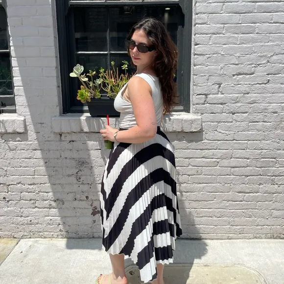 moireey striped pleated skirt