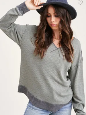 Mollie Waffle Top: Olive