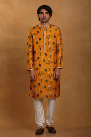 Mustard Spring Blossom Kurta With Pants