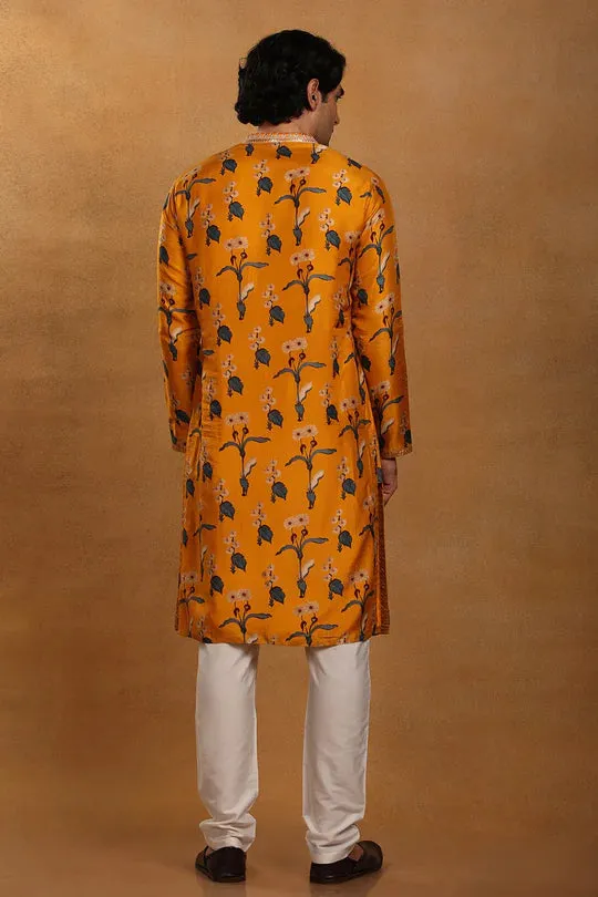 Mustard Spring Blossom Kurta With Pants