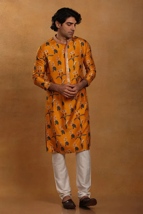 Mustard Spring Blossom Kurta With Pants