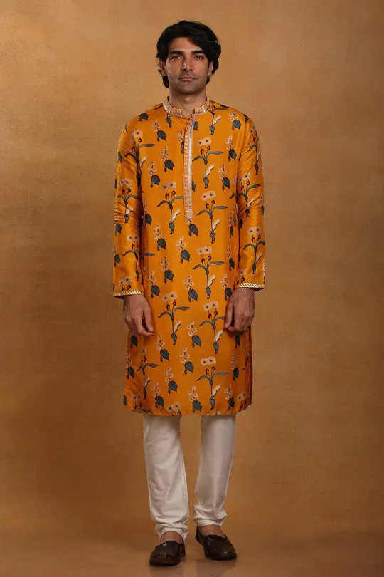 Mustard Spring Blossom Kurta With Pants