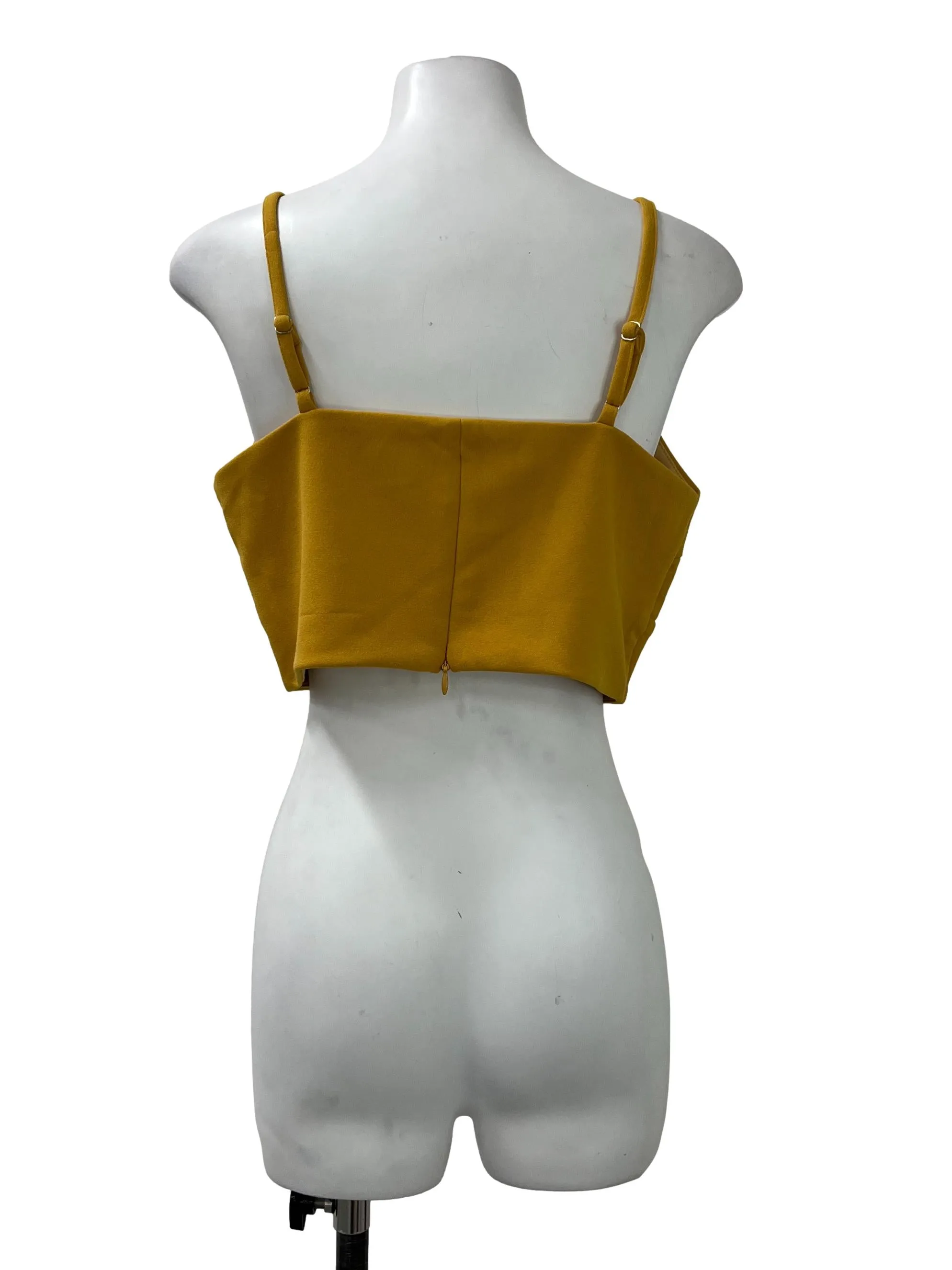 Mustard V-Neck Crop Blouse