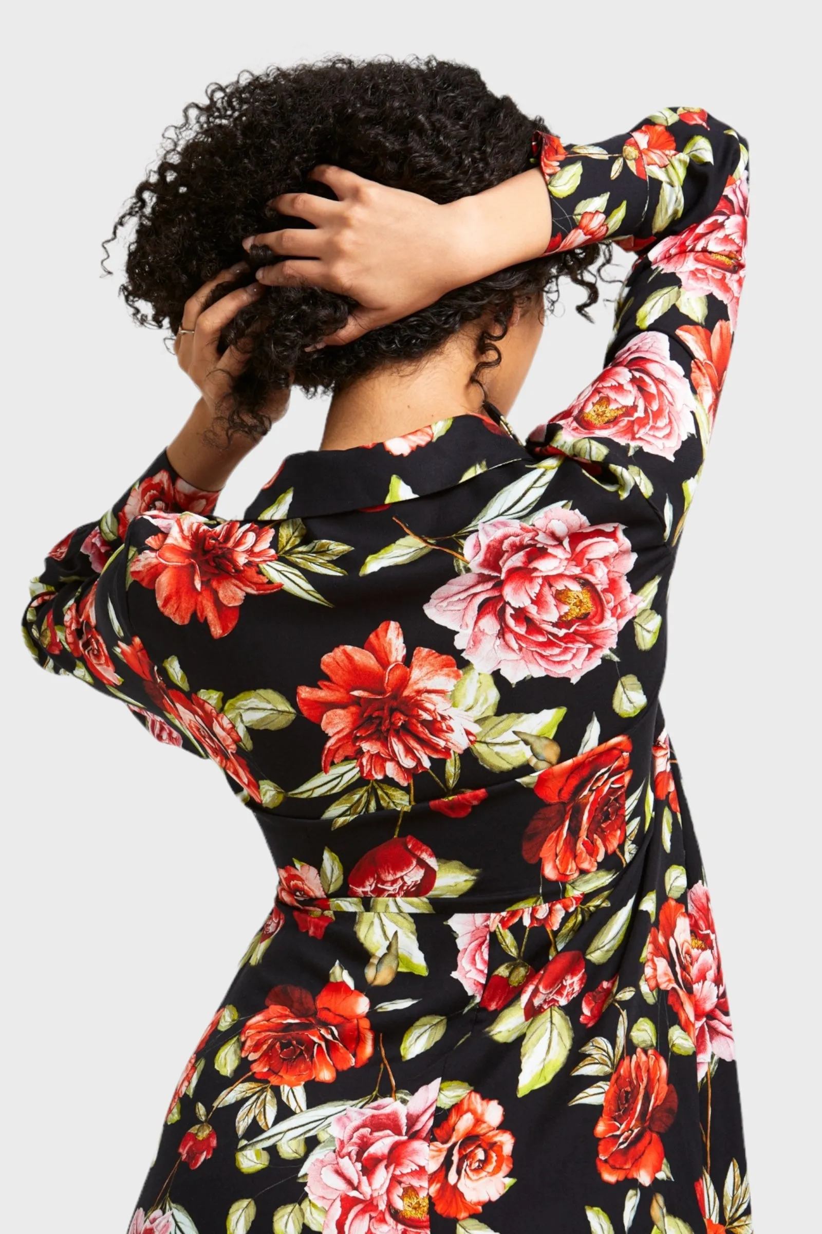 Natalia Black Floral Wrap Dress