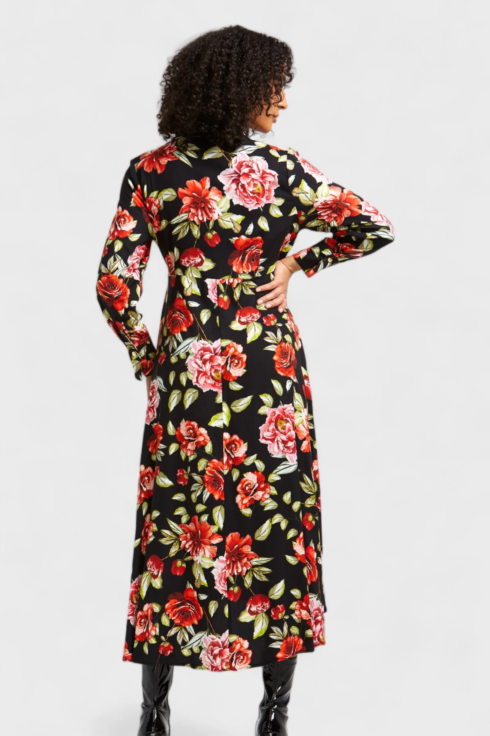 Natalia Black Floral Wrap Dress