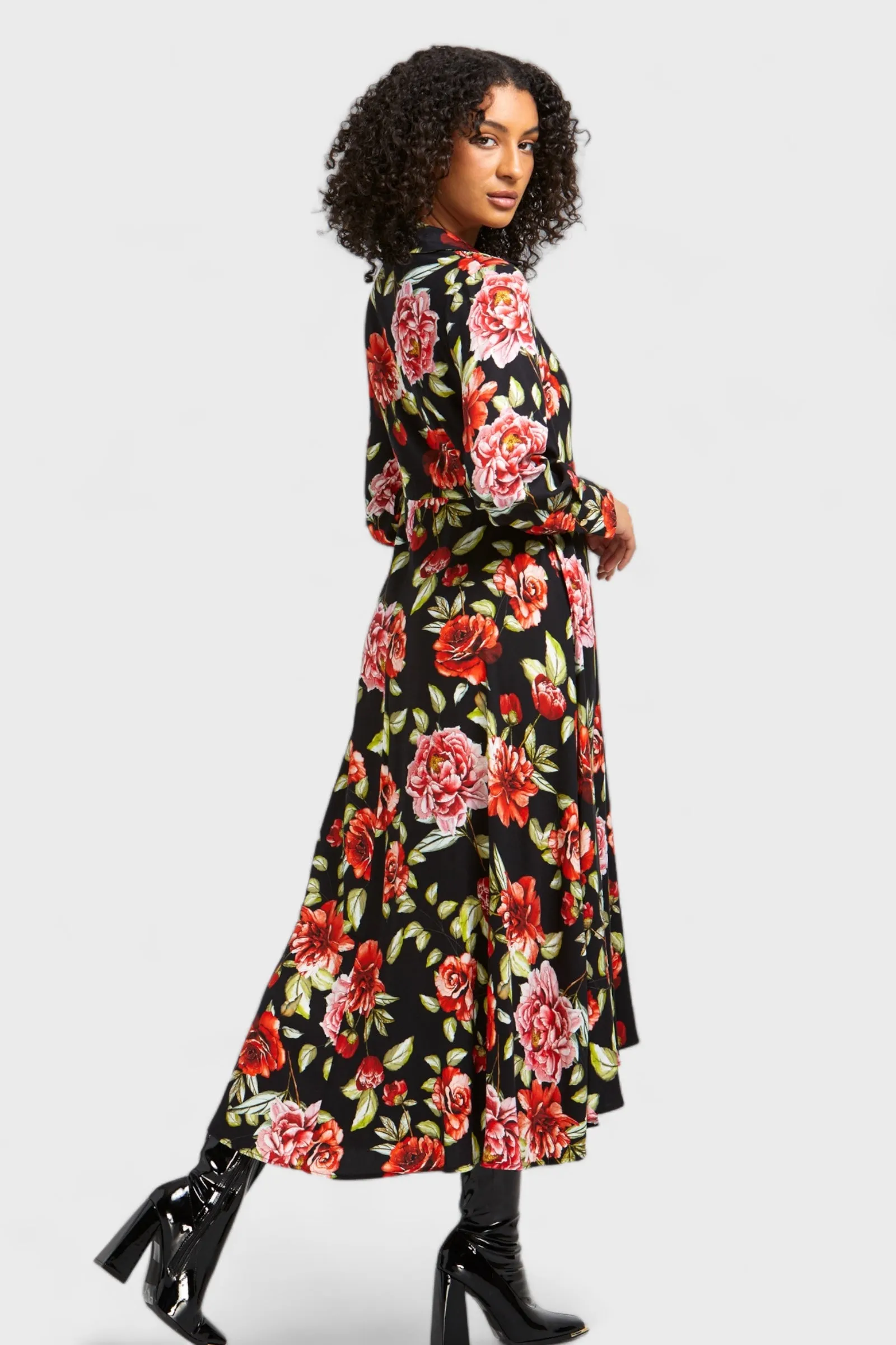 Natalia Black Floral Wrap Dress