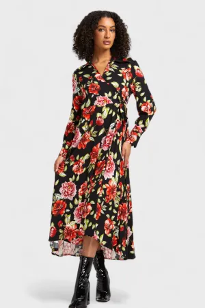 Natalia Black Floral Wrap Dress